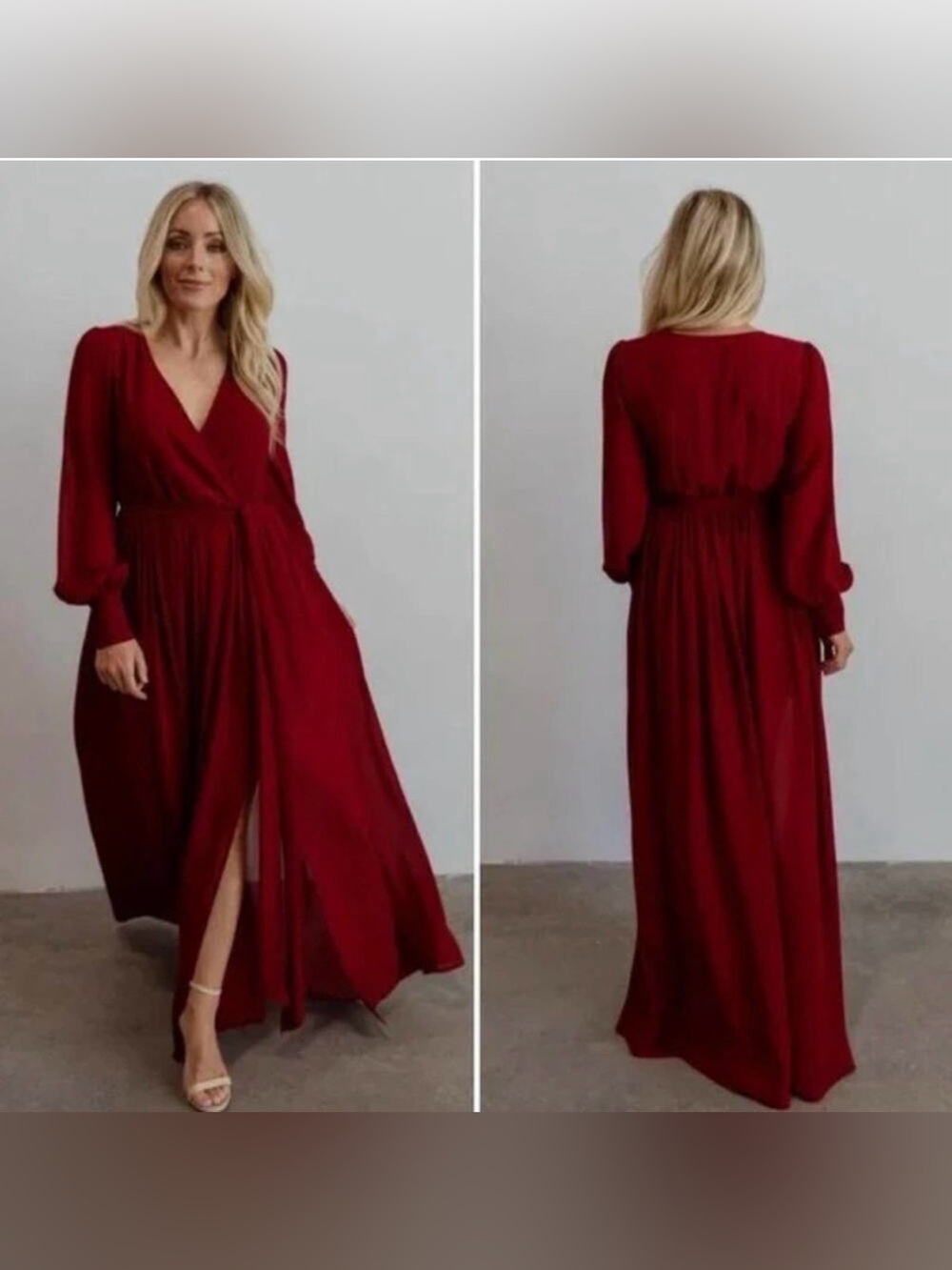 Baltic Born Red Plunge Gown with Bishop Sleeves